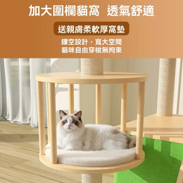 【艾嘉圖】貓爬架 貓窩貓樹一體 貓抓柱跳台 貓咪別墅 太空艙 通天柱 雙吊床款50*50*173cm