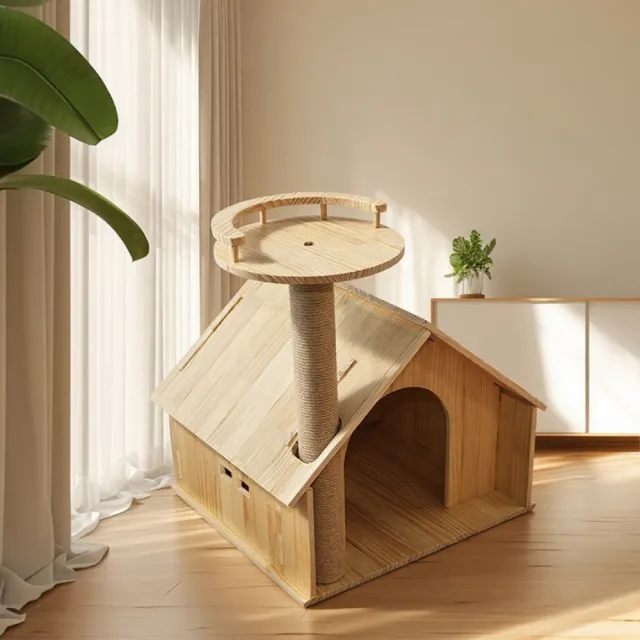 【艾嘉圖】貓爬架 太空艙木質貓窩 貓咪爬架 別墅玩具 寵物用品(木質貓爬架54*40*66)