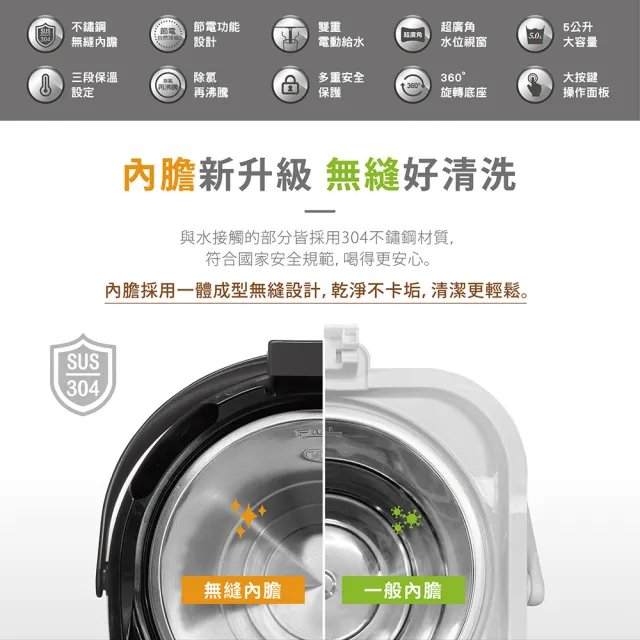 【CHIMEI 奇美】5.0L不鏽鋼無縫內膽熱水瓶(WB-50YS02)