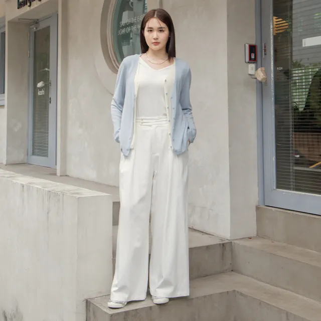 【M：MINb】修身打褶隨性西裝寬褲(白色//中大尺碼女裝/大尺碼女裝/XL女裝/西裝褲/下著/大尺碼褲子)