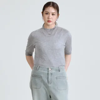 【M：MINb】微立領合身五分袖針織上衣(灰色/中大尺碼女裝/大尺碼女裝/XL女裝/上衣/大尺碼上衣)