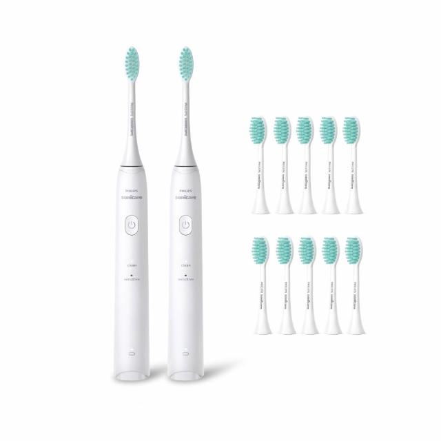 【Philips 飛利浦】官方直營 買音波震動/電動牙刷-小羽刷白HX2421/02雙入組 附HX2025/02 刷頭10支