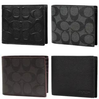【COACH】男士質感皮革對折短夾附一可拆卡夾 COACH男短夾/COACH皮夾(多款任選)