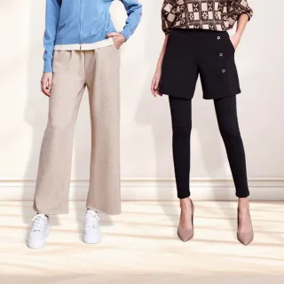 【MYVEGA 麥雪爾】MA內磨毛假兩件長褲/厚料休閒寬褲/兔絨內搭褲-多款任選(內刷毛褲/保暖褲/發熱褲/內搭褲)