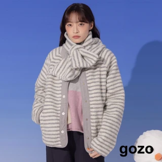 【gozo】MOMO獨家款★限量開賣 雙面穿仿羊羔QQ毛外套附圍巾(兩色)