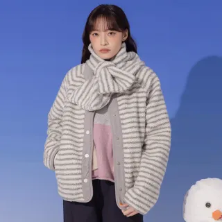 【gozo】MOMO獨家款★限量開賣 雙面穿仿羊羔QQ毛外套附圍巾(兩色)