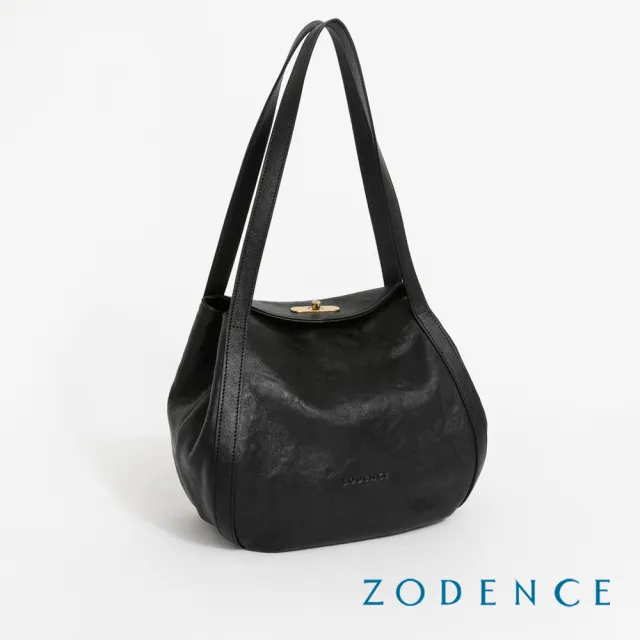 【ZODENCE 佐登司】LUCY義大利植鞣革肩背燈籠包(深邃黑)