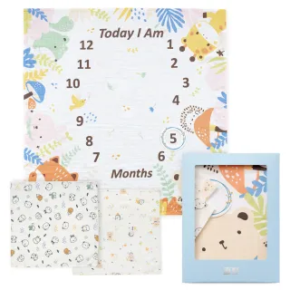 【奇哥官方旗艦】Chic a Bon 寶寶成長紀錄紗布巾禮盒(大包巾+方巾2入+生日圈卡 新生兒禮 滿月禮 彌月禮)