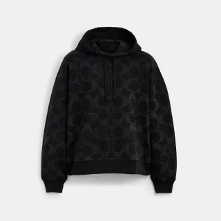 【COACH】蔻馳官方直營 COACH CLOT經典 SIGNATURE連帽衫-黑色經典 SIGNATURE(CDD48)