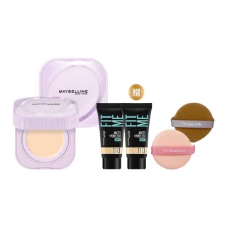 【MAYBELLINE 媚比琳】裸霧光無瑕氣墊水凝粉餅2入組(#小方塊)