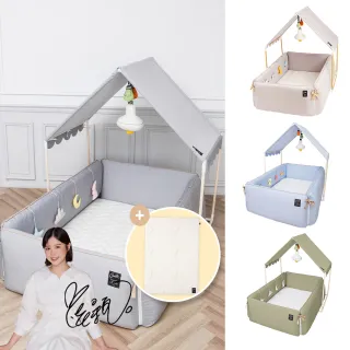 【gunite】多功能第三代落地式沙發嬰兒陪睡床遊戲墊智慧調溫0-6歲+屋頂組(含天絲親水綿床墊_多色可選)