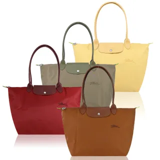 【LONGCHAMP】LE PLIAGE GREEN系列刺繡長把再生尼龍摺疊水餃包(大/多色選)