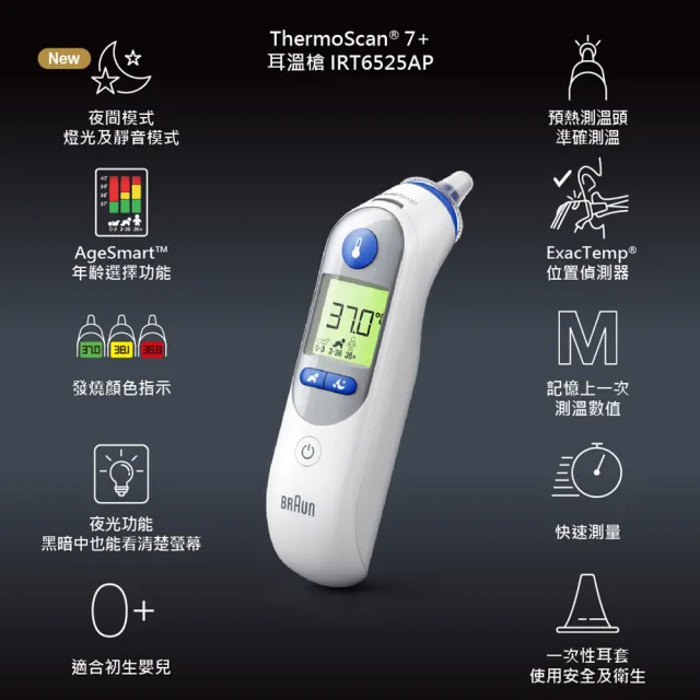 【BRAUN 百靈】耳溫槍 IRT6525(內含21個耳套) (家用必備 發燒監測 疫情備品 小孩 成人皆適用推薦)