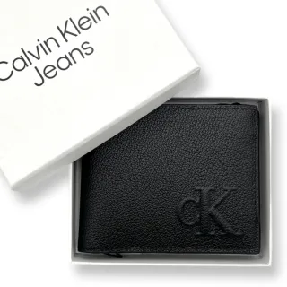 【CALVIN KLEIN】專櫃禮盒 CK 男生 短夾 經典字母LOGO 荔枝皮革 男款 多卡 皮夾(4G1016G 送禮首選)
