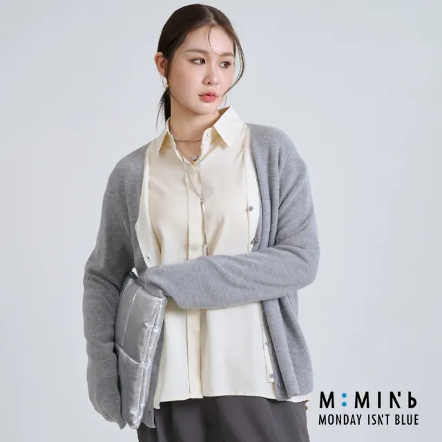 【M：MINb】柔軟羊毛假兩件針織外套(灰色/中大尺碼女裝/針織/針織外套/大尺碼女裝/外套)
