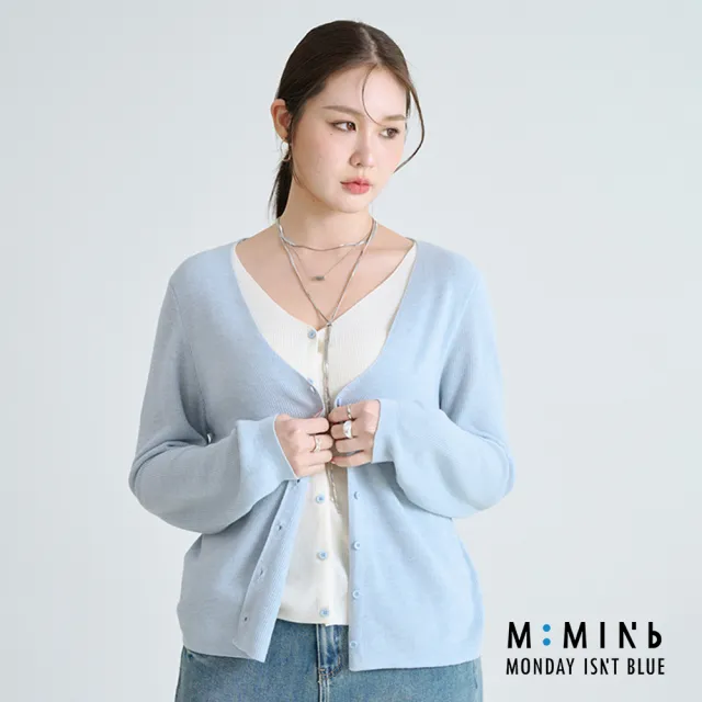 【M：MINb】柔軟羊毛假兩件針織外套(藍色/中大尺碼女裝/針織/針織外套/大尺碼女裝/外套)
