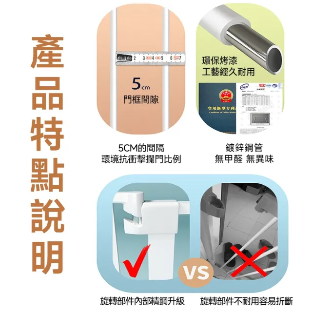 【顧家家居】樓梯防護欄 免打孔 安全門欄 門口廚房安全圍欄 寵物圍欄(適用60-66公分寬度 雙向開門)