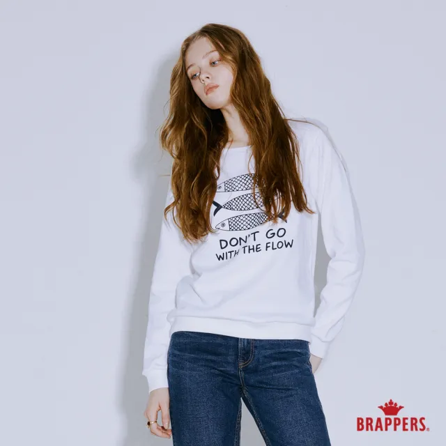 【BRAPPERS】女款 三條魚印花圓領上衣-白