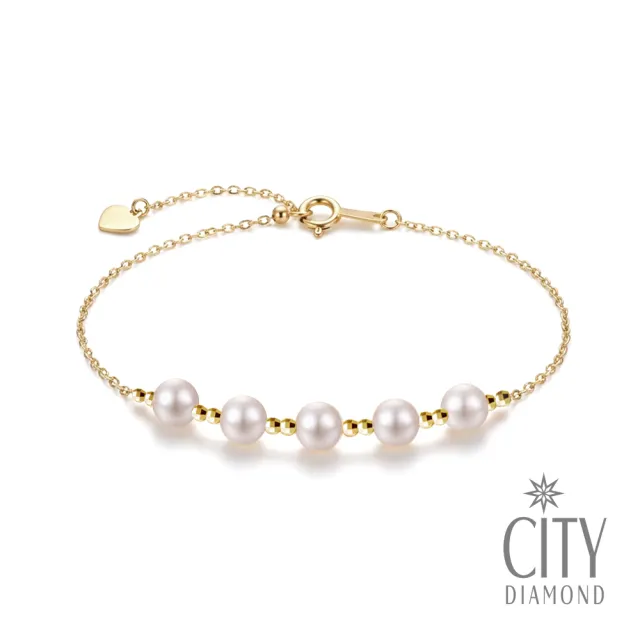 【City Diamond 引雅】『時光隧道』18K日本AKOYA珍珠4.5mm黃K金手鍊(東京Yuki系列)