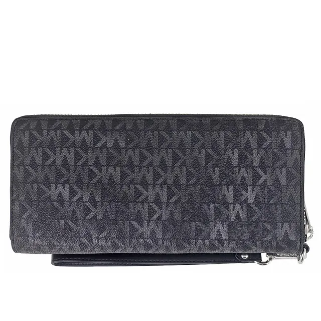 【Michael Kors】Jet Set MK花紋防水帆布提把拉鍊長夾(黑色)