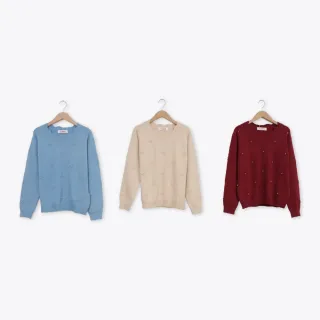 【CUMAR】立體小花珍珠狗牙領針織上衣(藍 紅 杏/魅力商品)