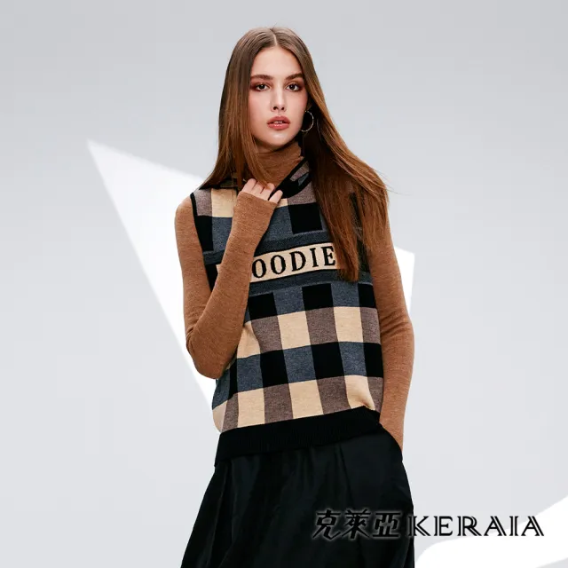 【KERAIA 克萊亞】英倫微曦格紋連帽針織背心