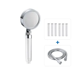 【CAESAR 凱撒衛浴】極淨純水蓮蓬頭+極淨純水蓮蓬頭濾芯6入+銀/深灰極淨淋浴軟管(一年份組合/過濾蓮蓬頭)
