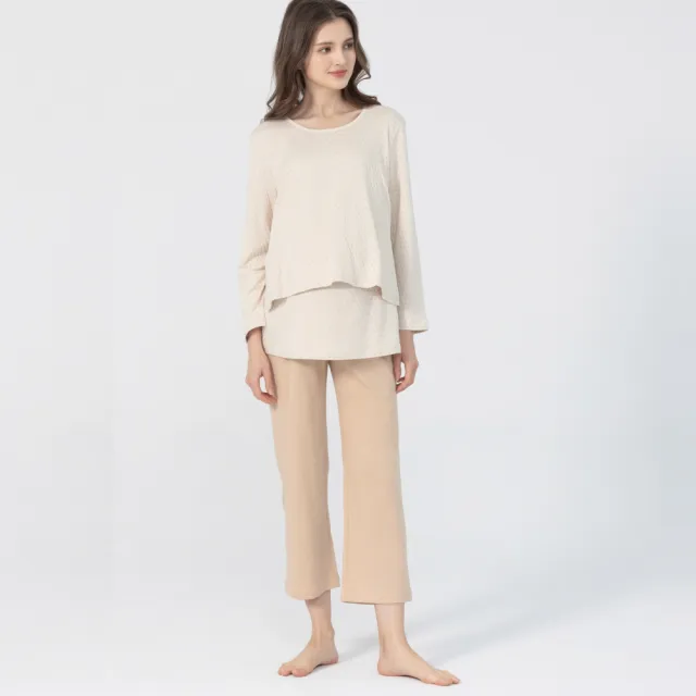 【Gennies 奇妮】原棉圓領居家哺乳衣(孕婦裝 月子服 居家服 睡衣 上掀哺乳)