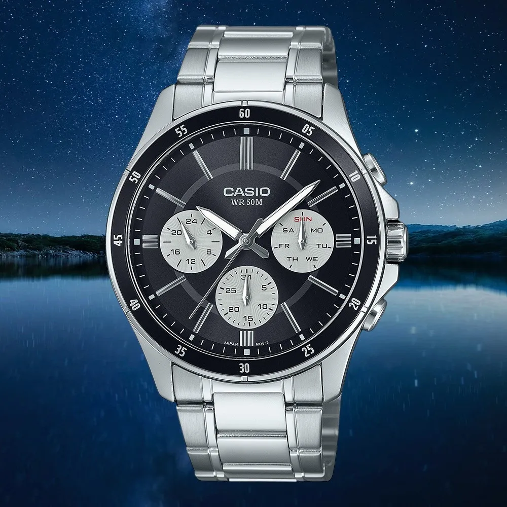 【CASIO 卡西歐】MTP-1374D-1A3  三眼賽車風格指針錶(時尚潮流 錶徑約4.35公分)