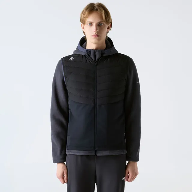 【DESCENTE】羽絨背心 男 保暖 ACTION RUN HYBRID VEST 黑 SQ323RDV91-BLK0
