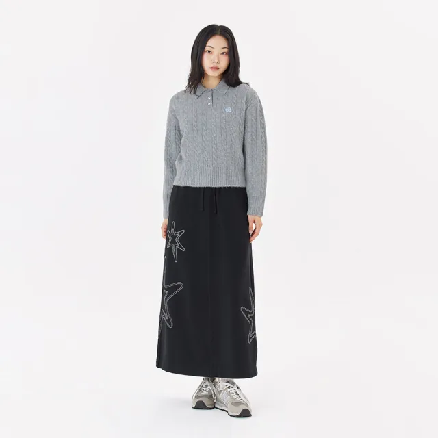 【Mark Gonzales】女裝 CLUV 翻領麻花針織毛衣-淺灰色