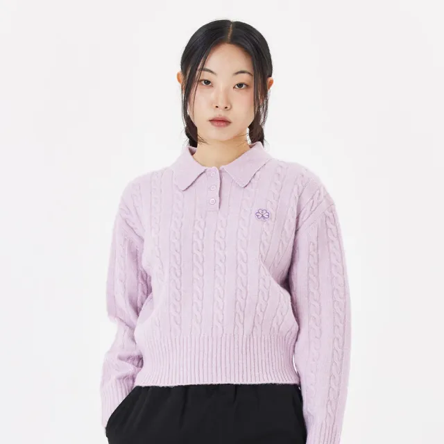 【Mark Gonzales】女裝 CLUV 翻領麻花針織毛衣-粉紅色