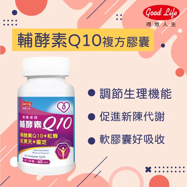 【得意人生】Q10高含量30mg複方膠囊 1入組(共60粒 沈永慶藥師推薦 q10 紅麴 紅景天)