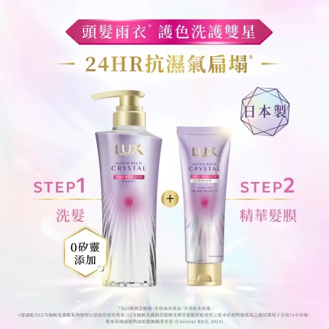 【LUX 麗仕】日本製 極輕光護膜洗護雙星組(頭髮雨衣 洗髮精450ml+髮油90ml)