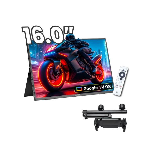 【REAICE】美國Kinhank16型IPS可攜式Google TV/外接螢幕-車用支架組(Switch/移動式/HDMI/Type-C)