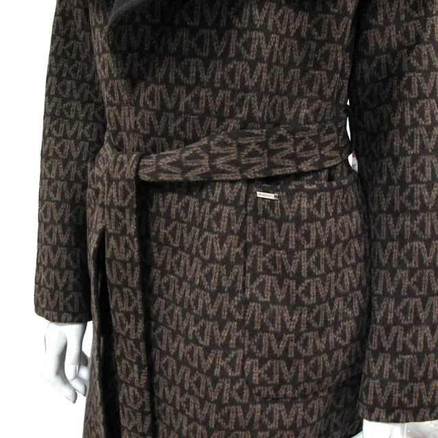 【Michael Kors】品牌LOGO羊毛長版大衣(咖啡色)