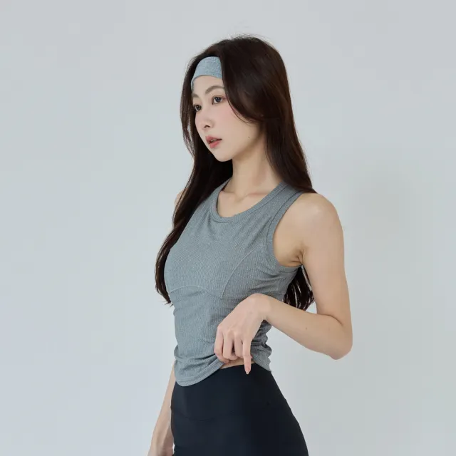 【SeasonsBikini】煙灰色寬肩長版胸墊運動背心-B1032