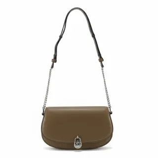 【Michael Kors】MILA新款金屬LOGO壓扣上掀皮革側肩/斜背包35T5SIMM8L(橄欖綠)