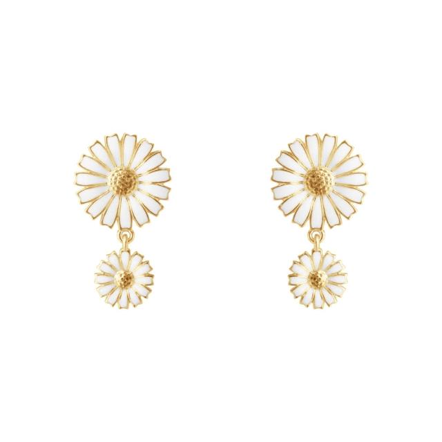 【Georg Jensen 喬治傑生】DAISY 雙耳環 - 線上獨家款(18K黃金電鍍純銀 白瓷琺瑯)
