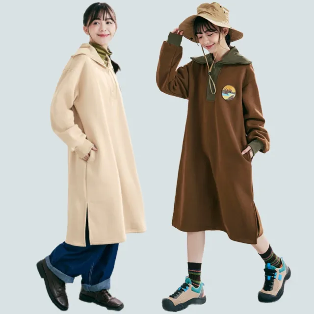 【OB 嚴選】日系保暖內磨毛拉鍊翻領側開衩洋裝 《DA10663》