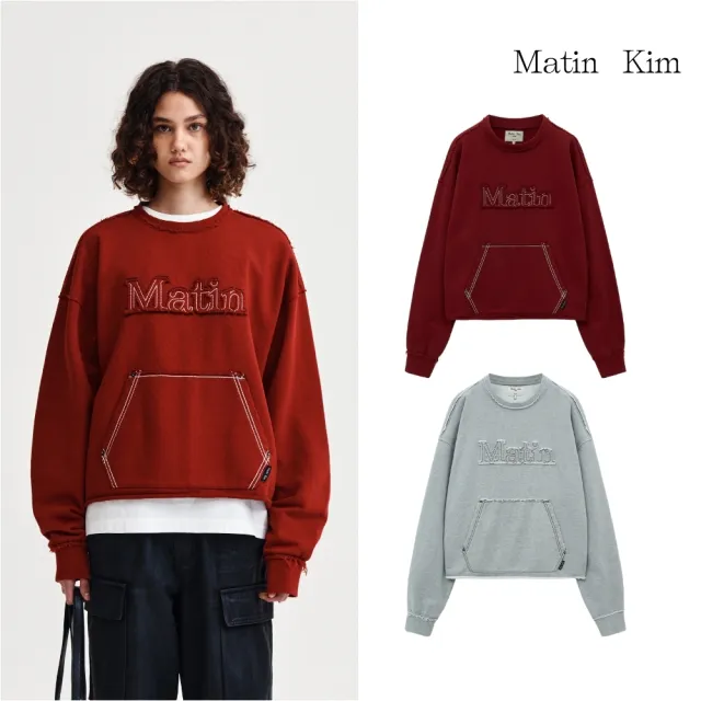 【MATIN KIM】官方旗艦 毛邊布貼大學T(多款任選)