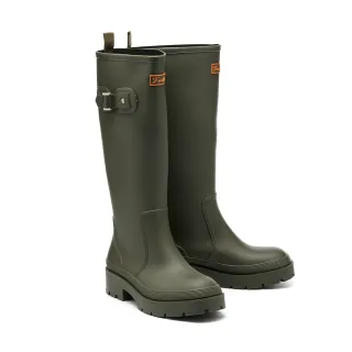 【MELROSE】美樂斯 率性時尚膠標長筒厚底雨靴(綠)