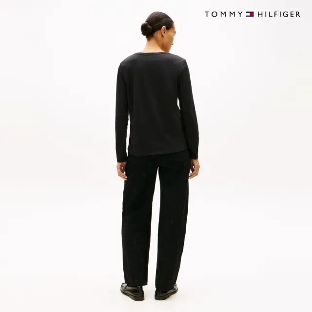 【TOMMY HILFIGER】官方旗艦館Essential 標誌長袖 T 恤_黑色