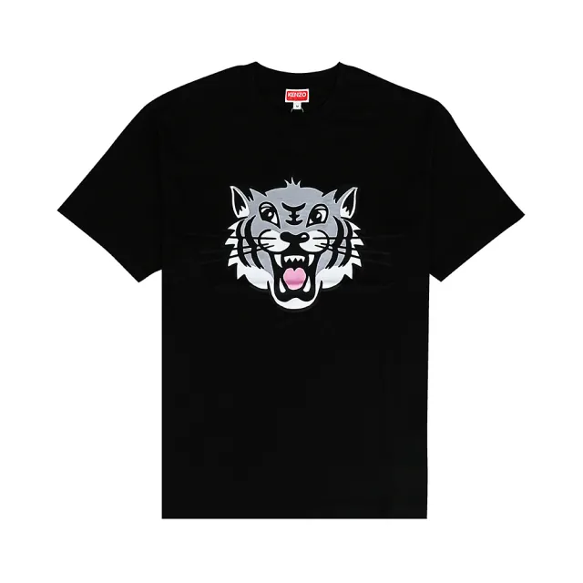 【KENZO】KENZO HAPPY TIGER大虎頭圖案LOGO棉質短袖T恤(男款/黑)