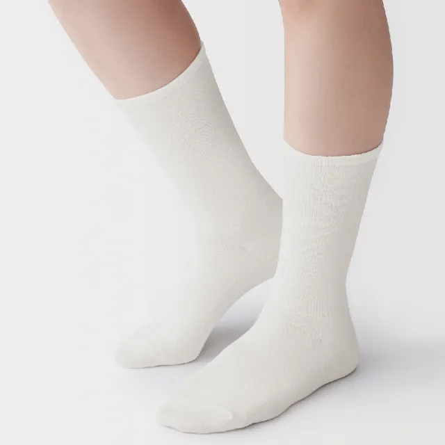 【MUJI 無印良品】女足口柔軟錐形直角襪23-25cm(柔白/象牙白/淺粉/煙燻黃/淺藍/暗藍)