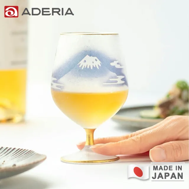 【ADERIA】日本製 富士月兔圖金邊高腳玻璃杯/酒杯(210ml)