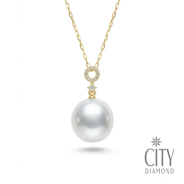 【City Diamond 引雅】網路獨家 18K 日本 南洋珍珠 白珠 10.5-11mm 鑽石 黃K金 伸縮 項鍊(東京Yuki系列)