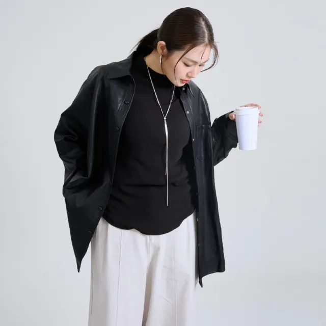 【M：MINb】柔軟皮質酷感襯衫外套(黑色/中大尺碼女裝/外套/襯衫外套/大尺碼女裝)