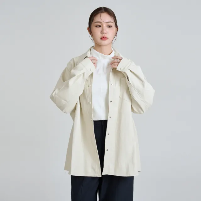 【M：MINb】柔軟皮質酷感襯衫外套(淺卡其/中大尺碼女裝/外套/襯衫外套/大尺碼女裝)