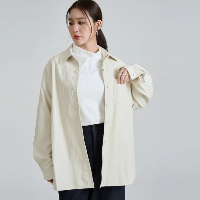 【M：MINb】柔軟皮質酷感襯衫外套(淺卡其/中大尺碼女裝/外套/襯衫外套/大尺碼女裝)